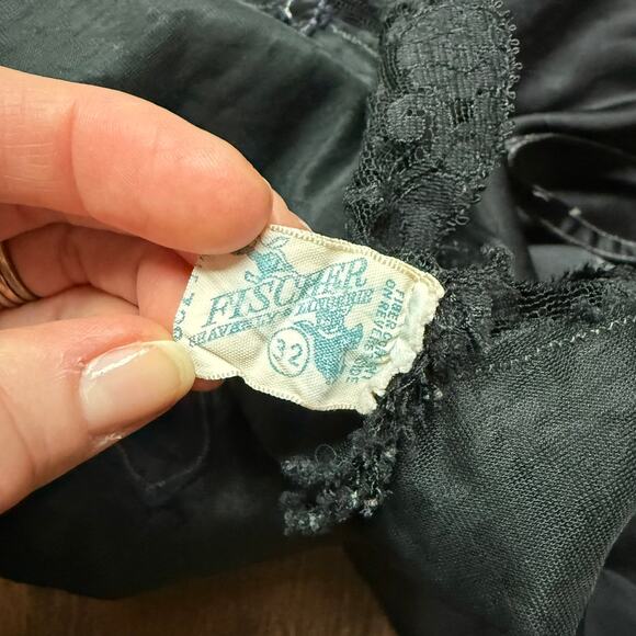Fischer Vintage Slip Dress Black Nylon Silk Blend Lace Trim Lingerie Size 32 - Picture 7 of 13